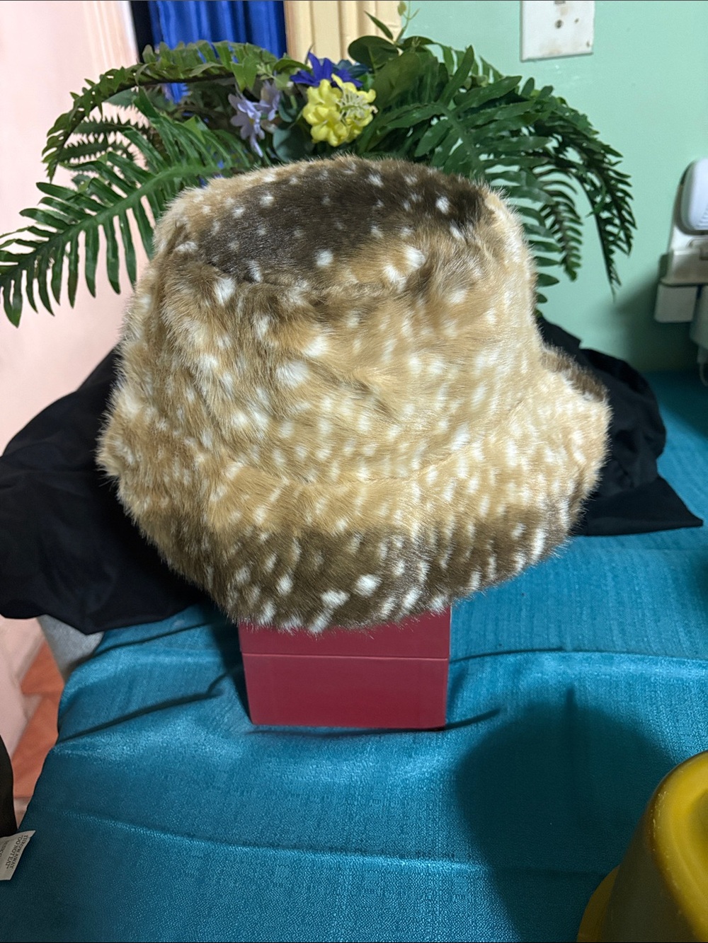 Faux Fur Bucket Hat - Brown Spotted